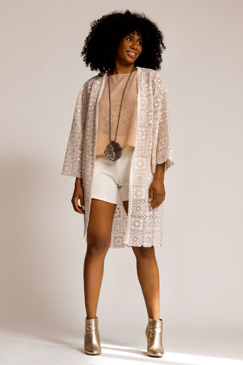 Gilet Crochet Nude&Blanc