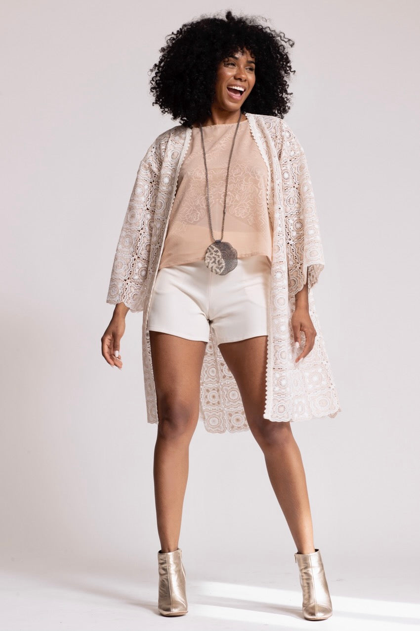 Gilet Crochet Nude&Blanc