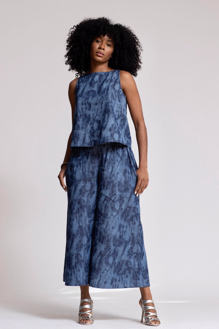 Pantalon Large Taille Elastique Julya Deep&Bleu