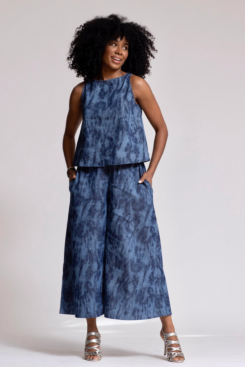 Pantalon Large Taille Elastique Julya Deep&Bleu