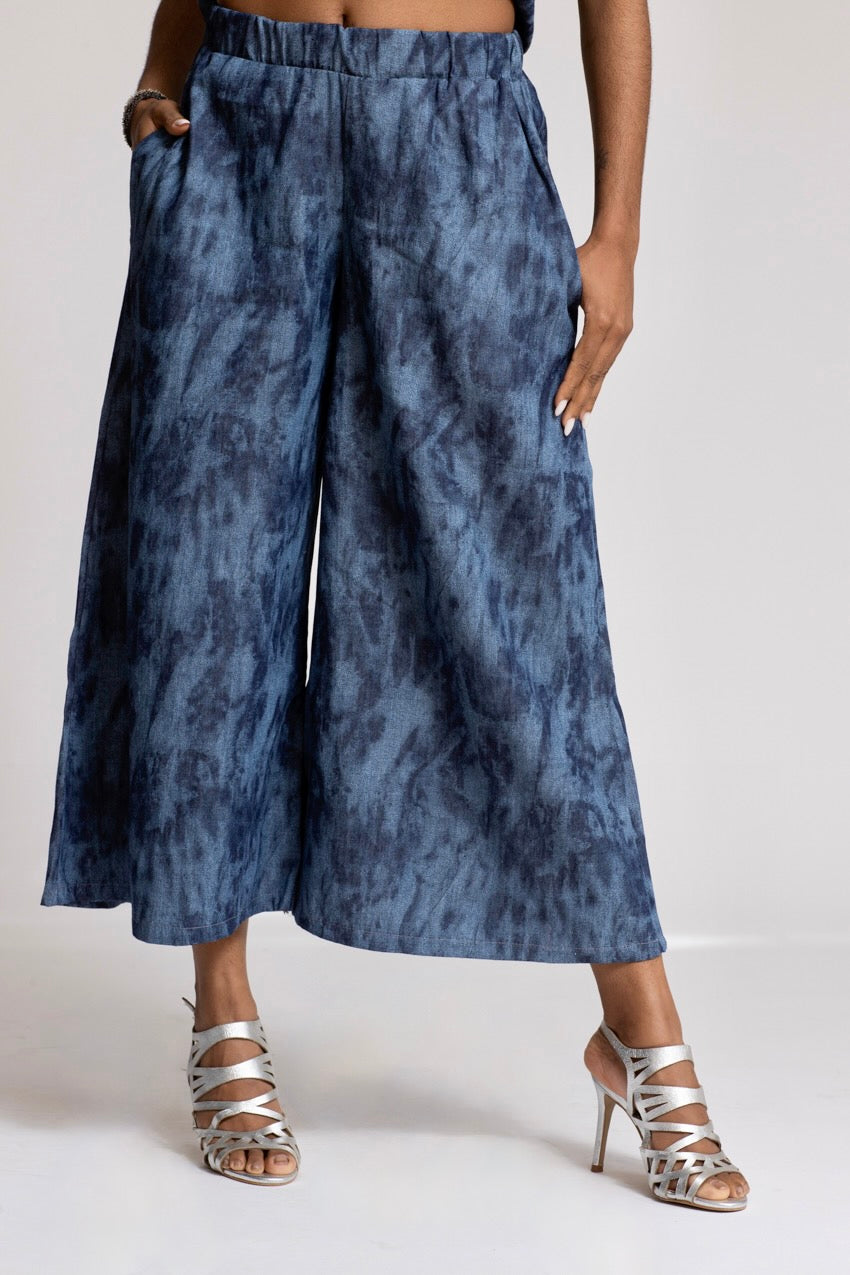 Pantalon Large Taille Elastique Julya Deep&Bleu