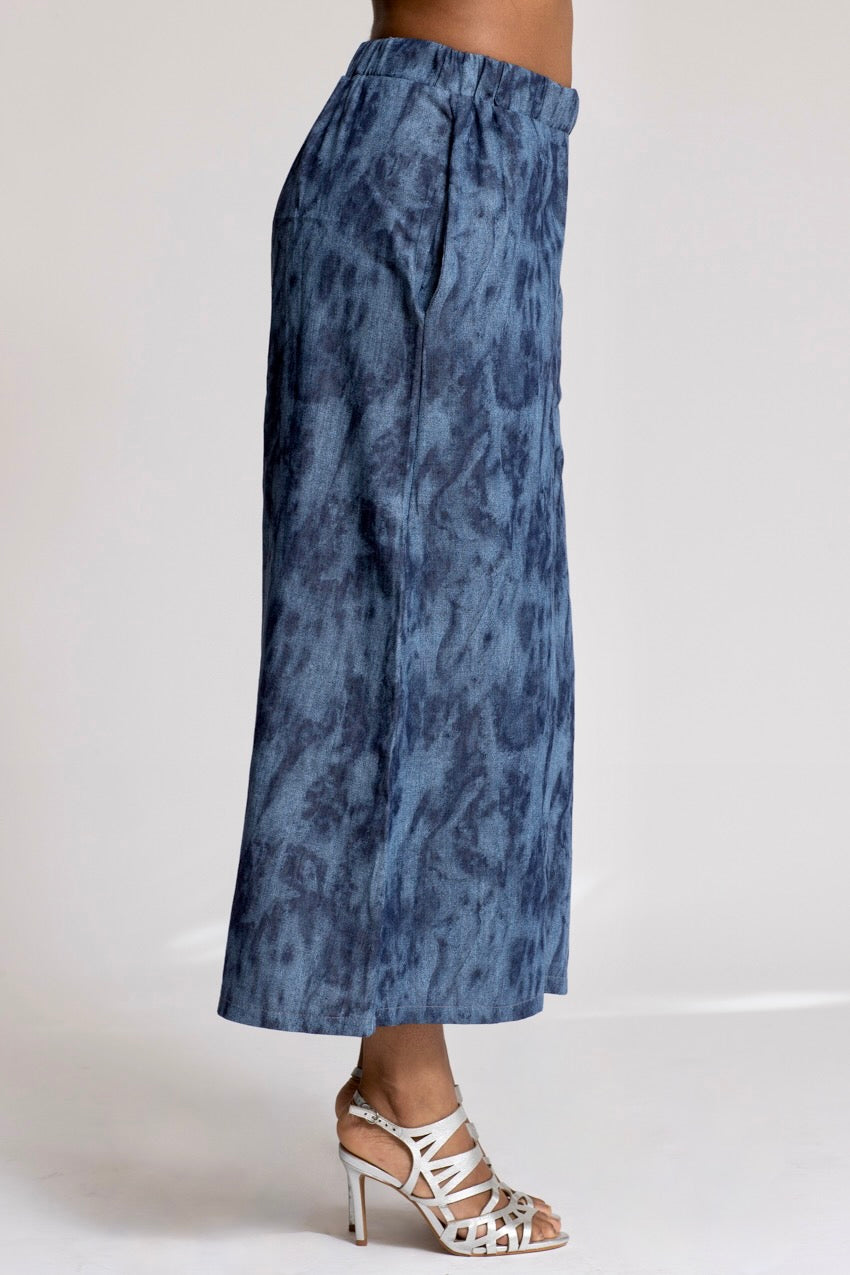 Pantalon Large Taille Elastique Julya Deep&Bleu