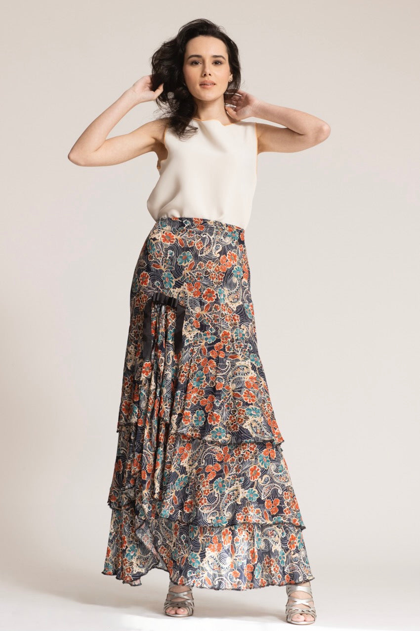 Jupe Longue Volants Cat Bleu