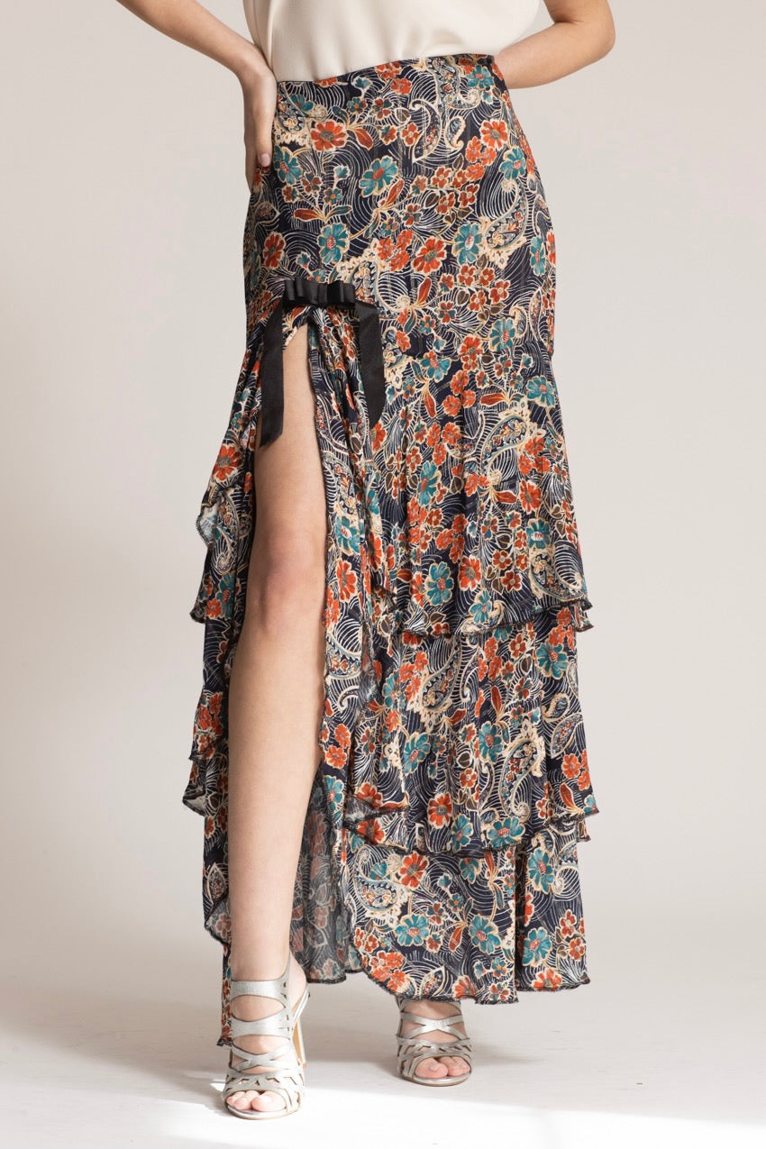 Jupe Longue Volants Cat Bleu