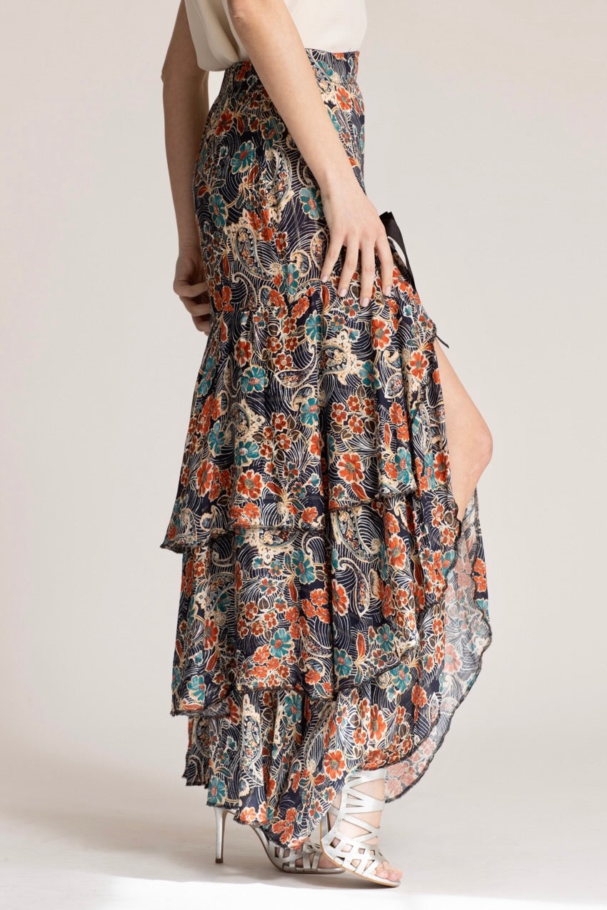 Jupe Longue Volants Cat Bleu