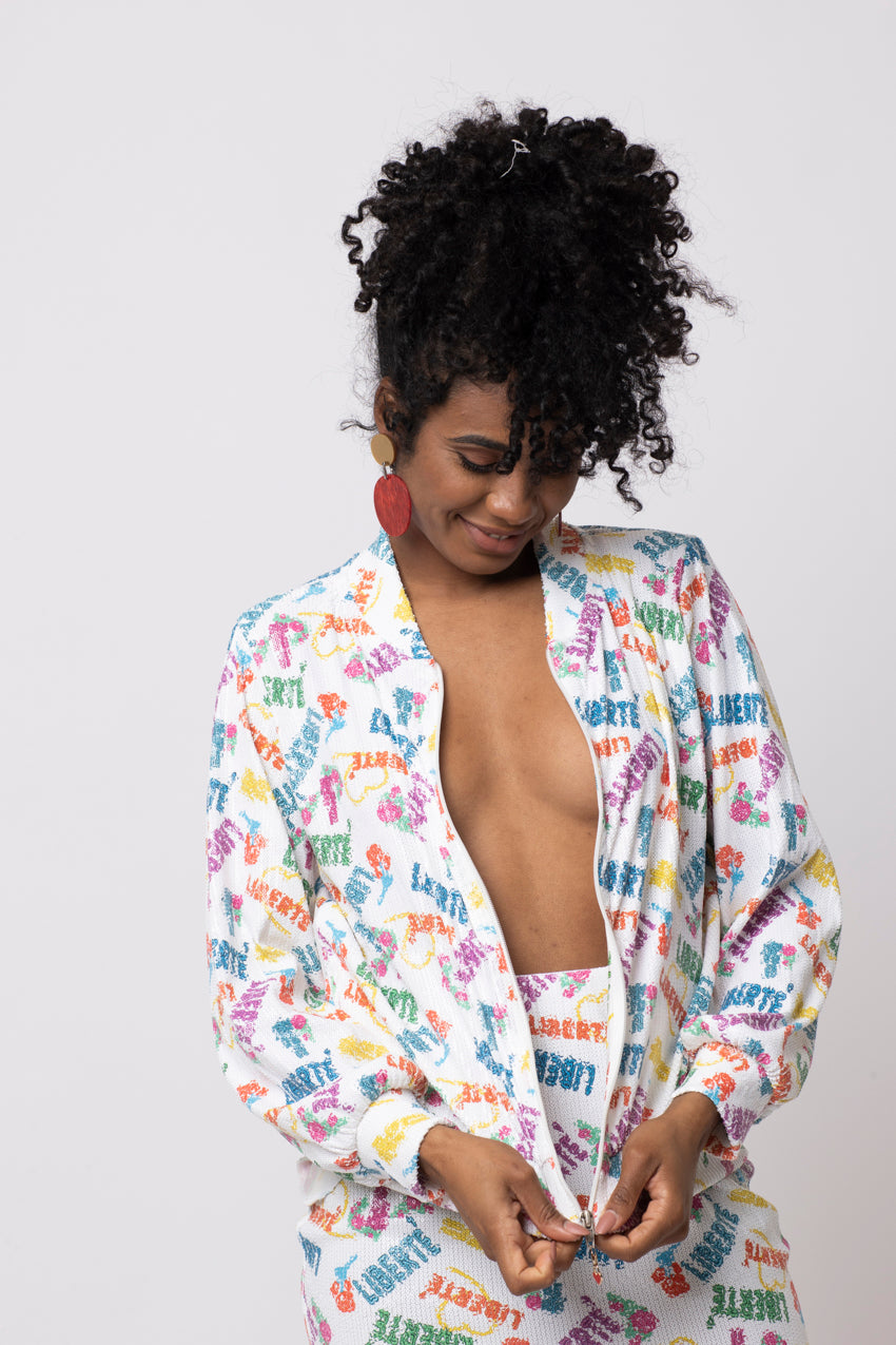 Veste Bomber Liberte Blanc Sequins