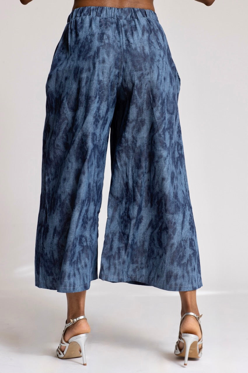 Pantalon Large Taille Elastique Julya Deep&Bleu