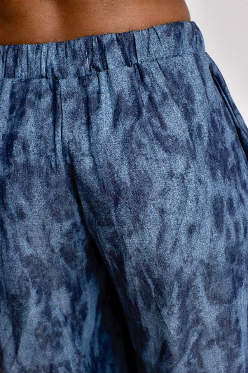 Pantalon Large Taille Elastique Julya Deep&Bleu